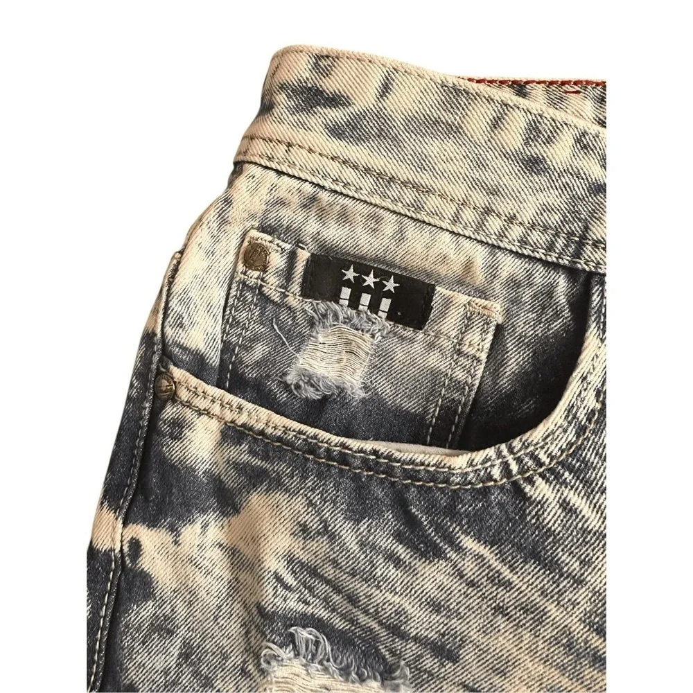 Contender Jeans Mens Blue Acid Wash Distressed Frayed Stacked‎ Streetwear Grunge